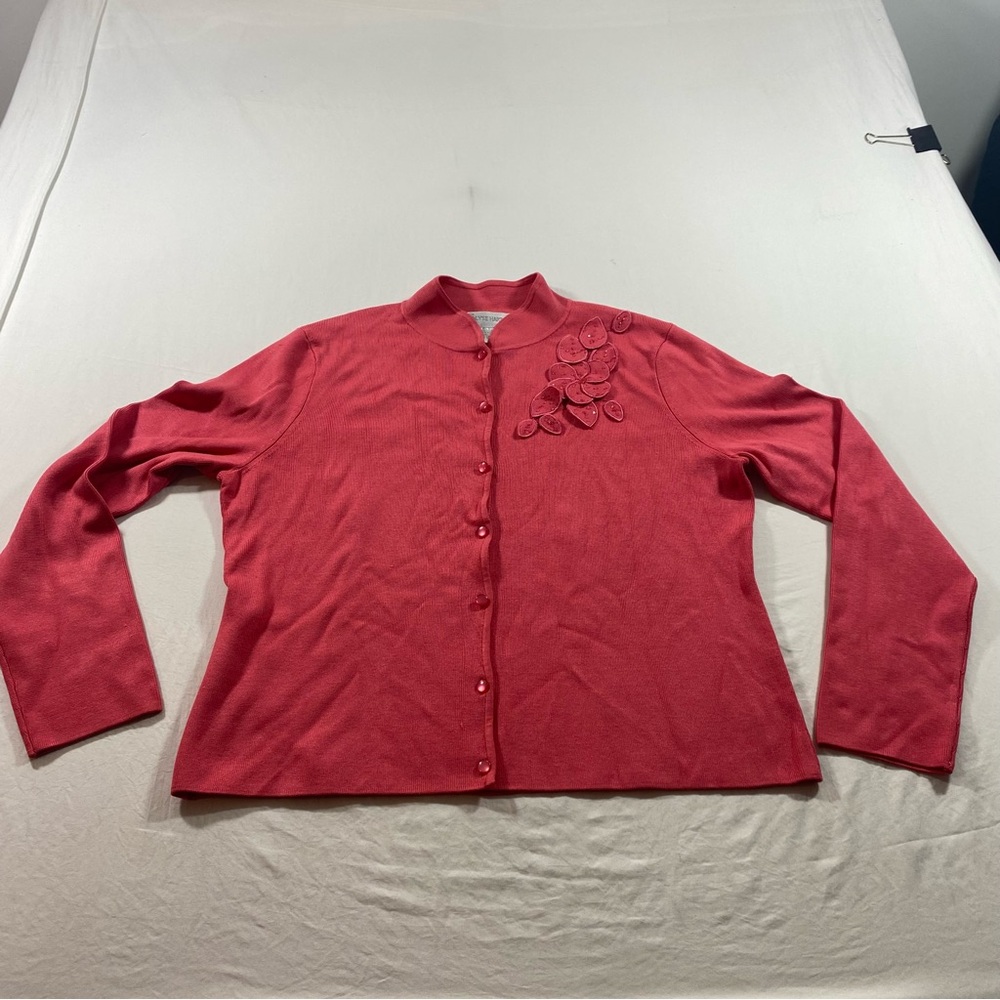 ILYSE HART LTD Cardigan Silk Button Down Top Long Sleeve Stretch Blouse Top